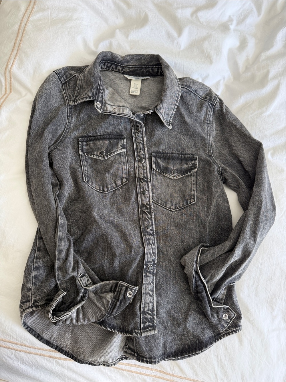 H&M Washed Black/Grey Denim Shirt Jacket